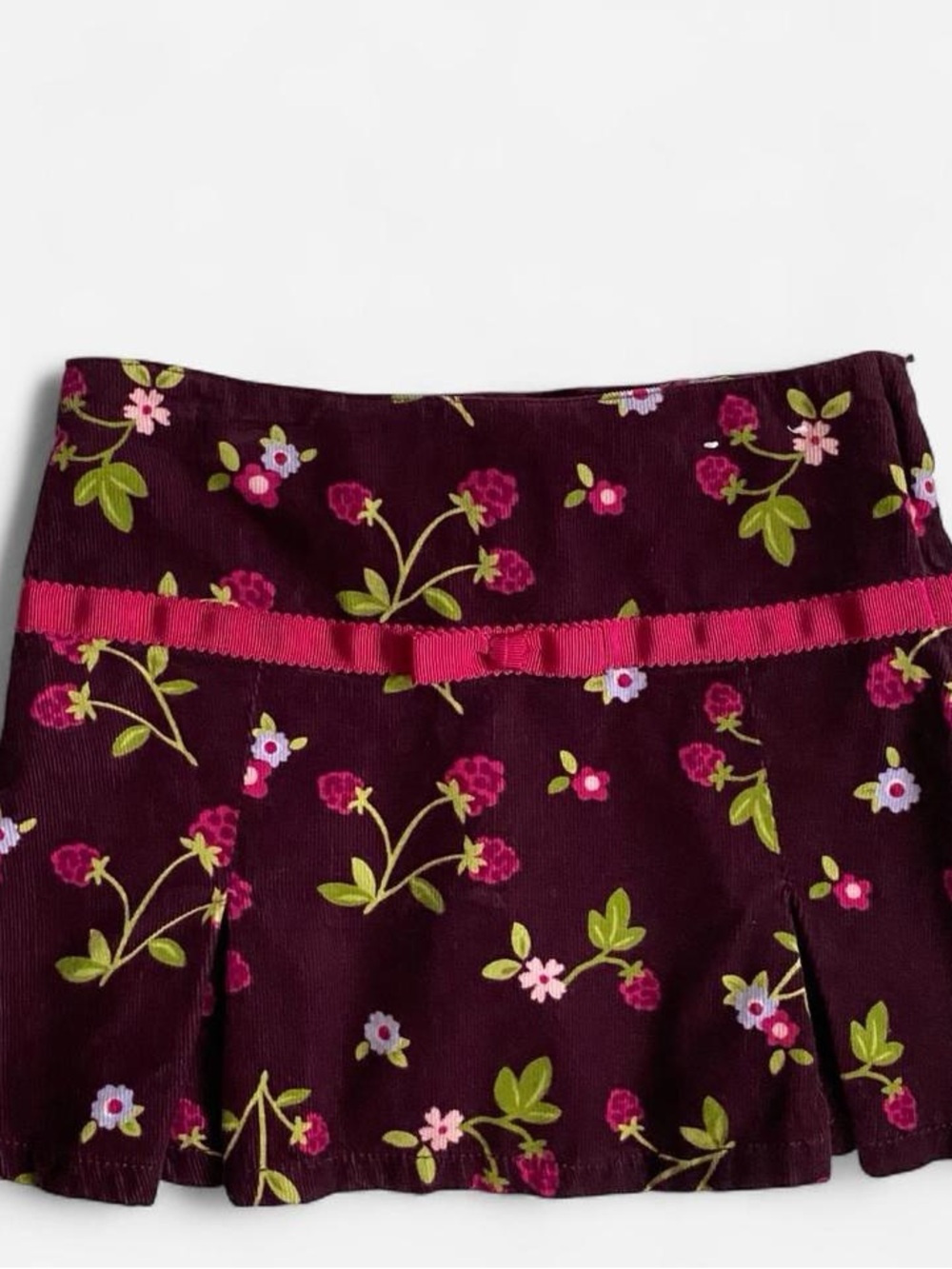 Girls burgundy corduroy raspberry pleated skirt